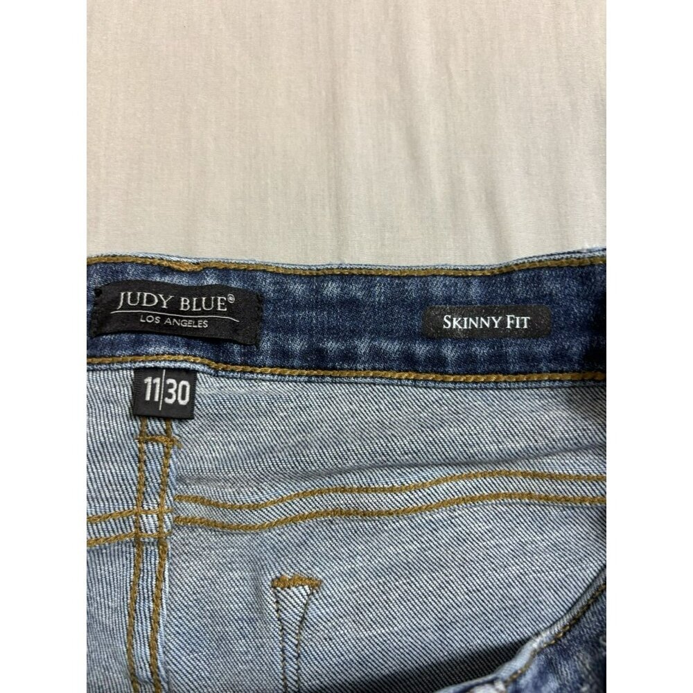 Judy Blue Skinny Fit Jeans Women's 11/30 Blue Red Plaid Patches Distressed Denim - Picture 5 of 7